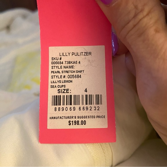 Lilly Pulitzer NWT Pearl Stretch Shift Dress Lemon Sea Cups Yellow Size 4 - Picture 8 of 9